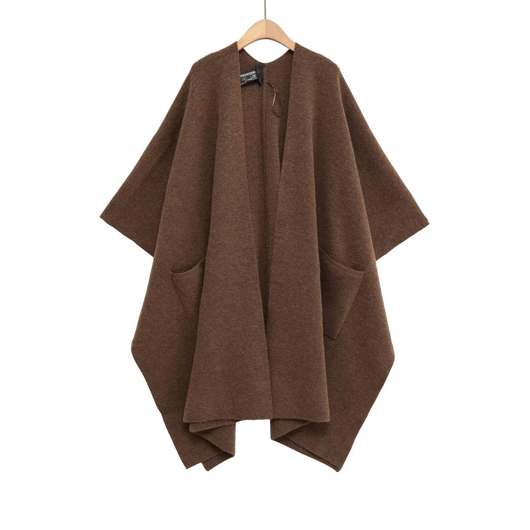 Damen Oversize Strickponcho mit Eingrifftaschen und asymmetrischem Saum Drune