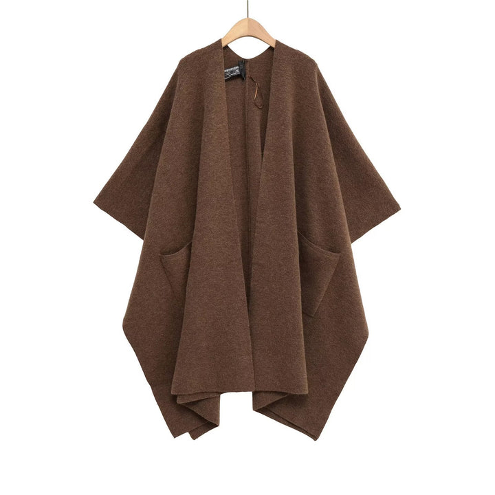 Damen Oversize Strickponcho mit Eingrifftaschen und asymmetrischem Saum Drune