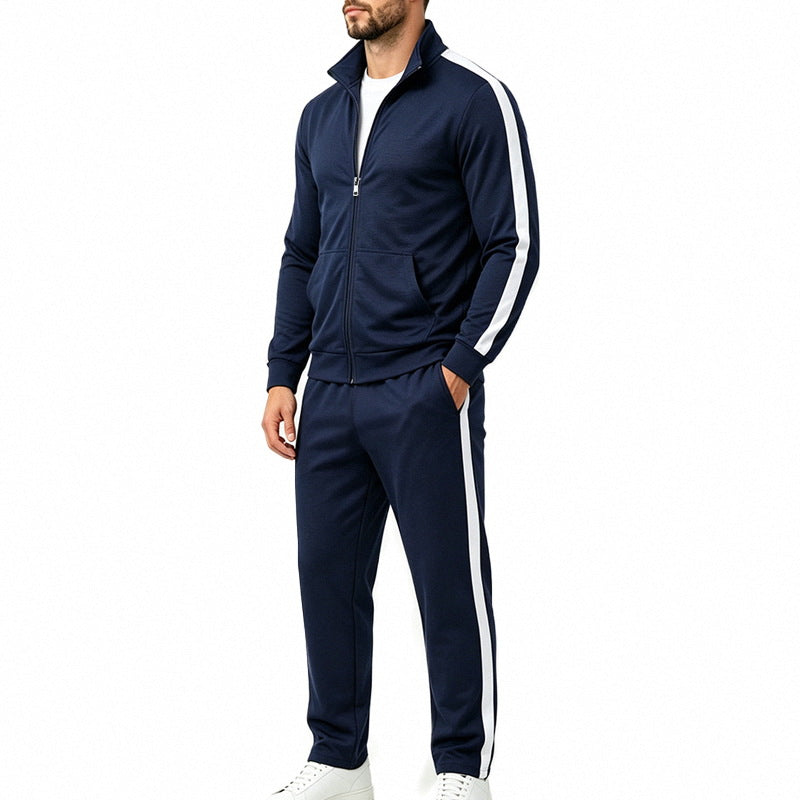 Herren Sportliches Trainingsanzug-Set mit Kontraststreifen, Reißverschlussjacke und Jogginghose Drune