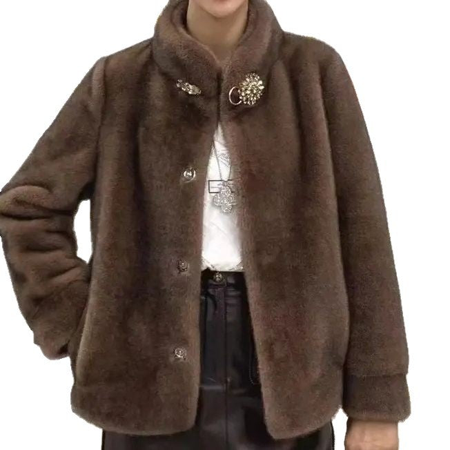 Damen Kuschelige Fleecejacke mit modischen Knopfdetails Drune