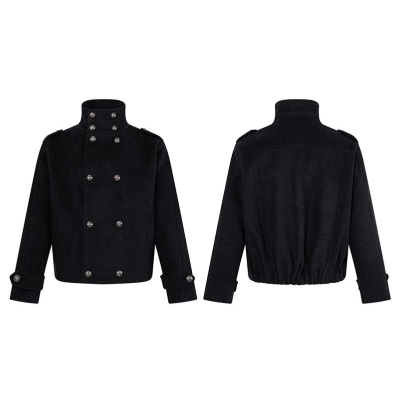 Damen Kurze Doppelreihige Militärische Cabanjacke mit Stehkragen und Epauletten Drune