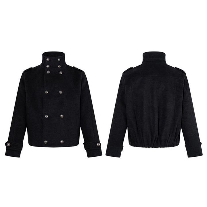 Damen Kurze Doppelreihige Militärische Cabanjacke mit Stehkragen und Epauletten Drune