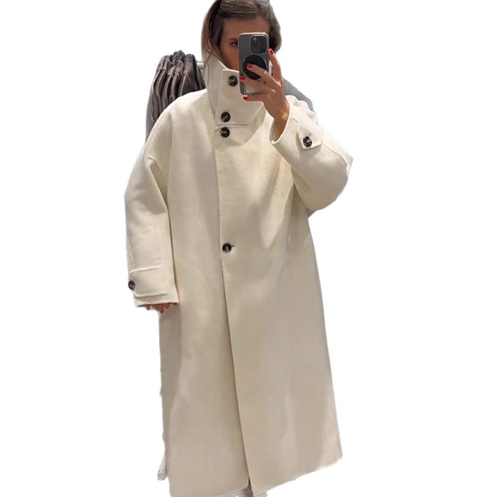 Damen Oversize Wollmix-Mantel mit asymmetrischem Schnitt und hohem Stehkragen Drune