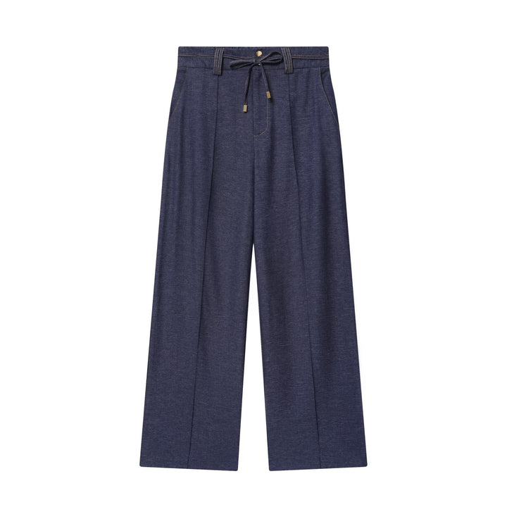 Damen Zweiteiler aus Denim‑Jersey Kapuzenjacke mit Reißverschluss und weiter Bundfaltenhose Drune