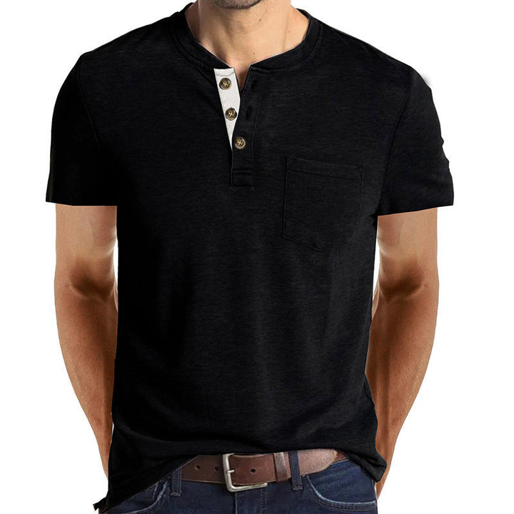 Herren T-Shirt mit strukturiertem Kragen und Brusttasche Drune