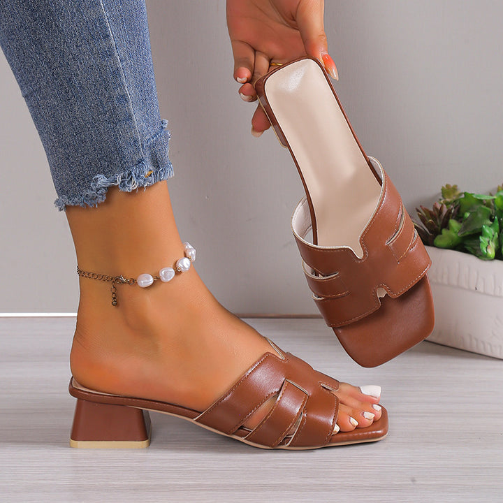 Damen Slip-On Mules mit geflochtenen Riemen und mittelhohem Blockabsatz Drune
