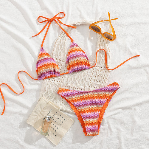 Damen Triangel-Bikini mit romantischem Wellenmuster Drune