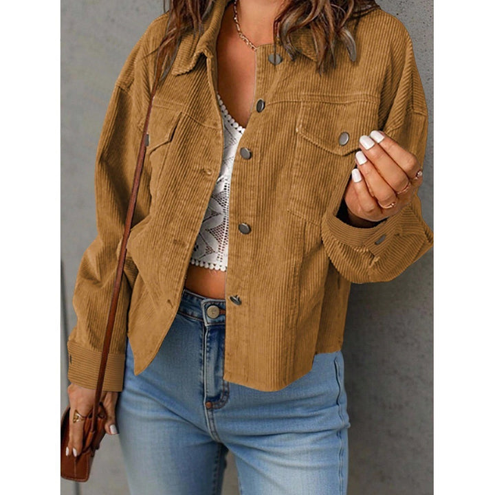 Damen Kurzjacke aus Cord mit Oversize-Passform, Brusttaschen und Druckknopfleiste Drune