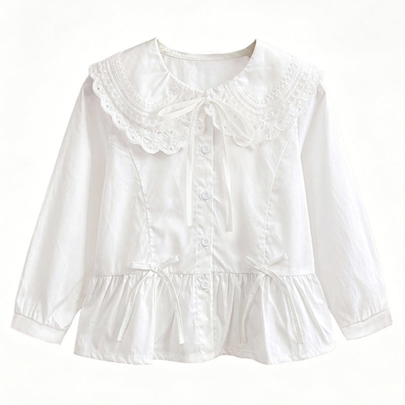 Mädchen Hemdbluse mit romantischem Spitzenkragen und Schößchen Drune