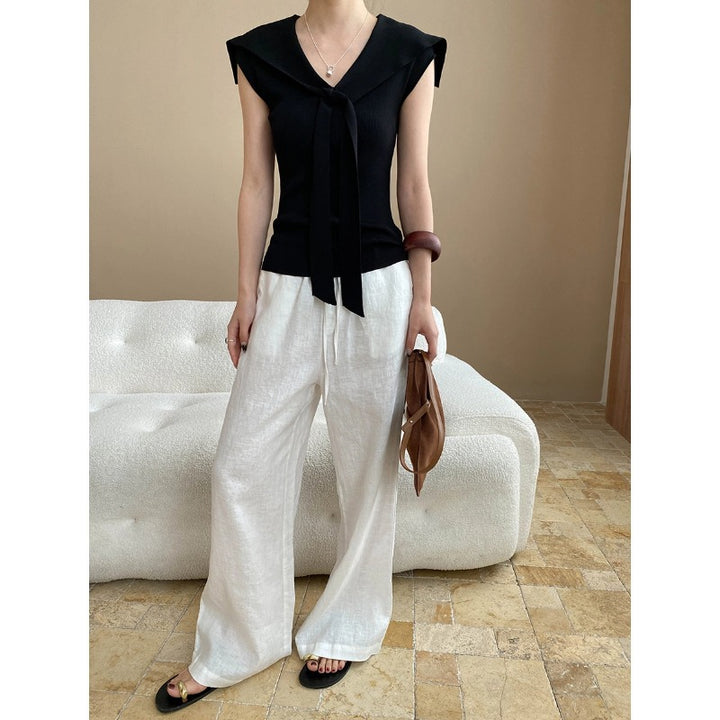 Damen elegantes Oberteil mit schickem Schleifenkragen Drune