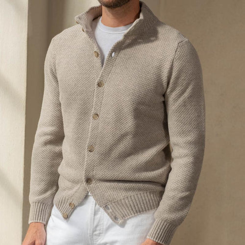 Herren Strukturstrick-Cardigan mit Stehkragen und durchgehender Knopfleiste Drune