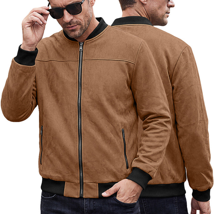 Herren Wildlederoptik Bomberjacke mit Rippenbündchen und Reißverschluss-Taschen Drune