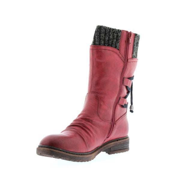 Damen Winterliche Kurzschaft-Stiefelette mit Strickmanschette, Zierkordel und Veloursoptik Drune