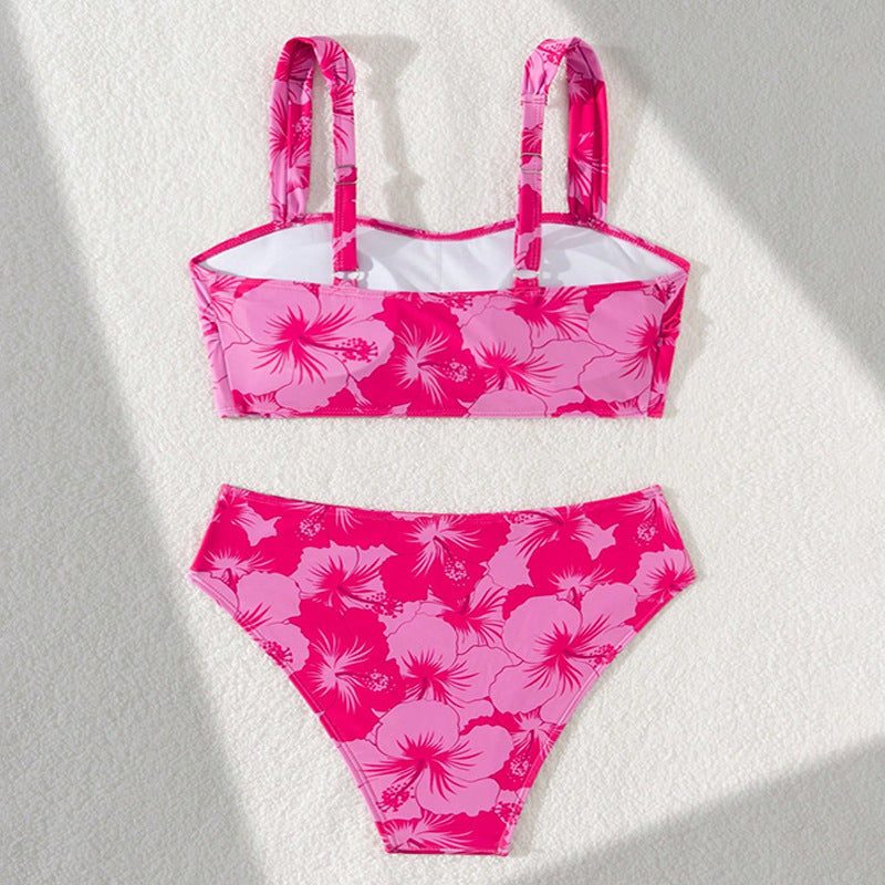 Damen Bikini-Set mit floralem Hochbund und breiten Trägern Drune