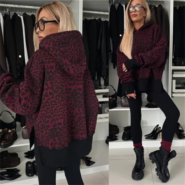 Damen Oversized Kapuzenpullover im Leopardenmuster Drune