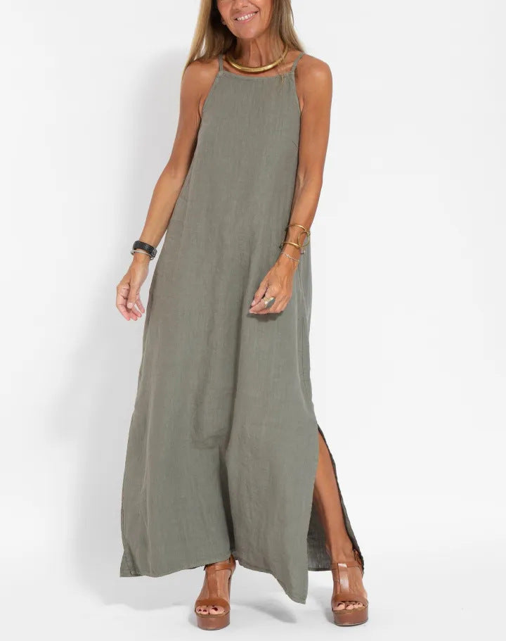 Damen lässiges Maxikleid mit schmalen Trägern und fließendem Schnitt Drune