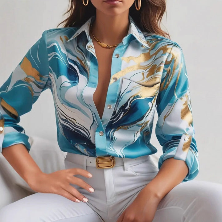 Damen Elegante Satinbluse mit maritimen Muster Drune
