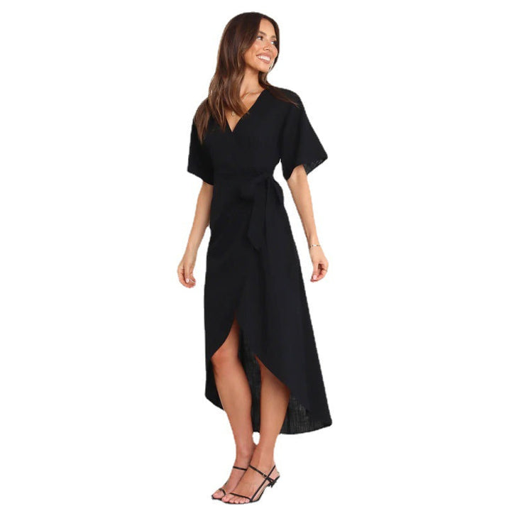 Damen Wickelkleid mit elegantem V-Ausschnitt und modischem Taillengürtel Drune