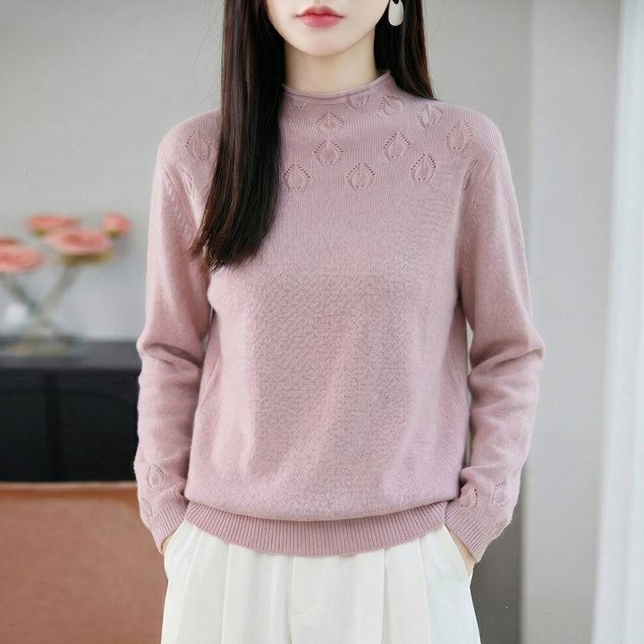 Damen Kurzrollkragenpullover aus Feinstrick mit Ajour‑Yoke und geripptem Saum Drune