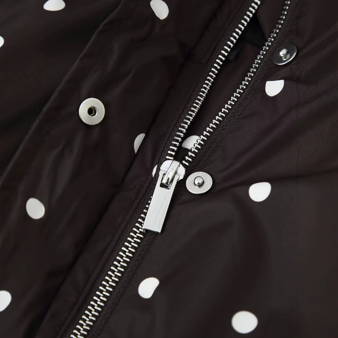 Damen Cropped-Übergangsjacke im Polka‑Dot-Design mit Stehkragen und elastischen Bündchen Drune