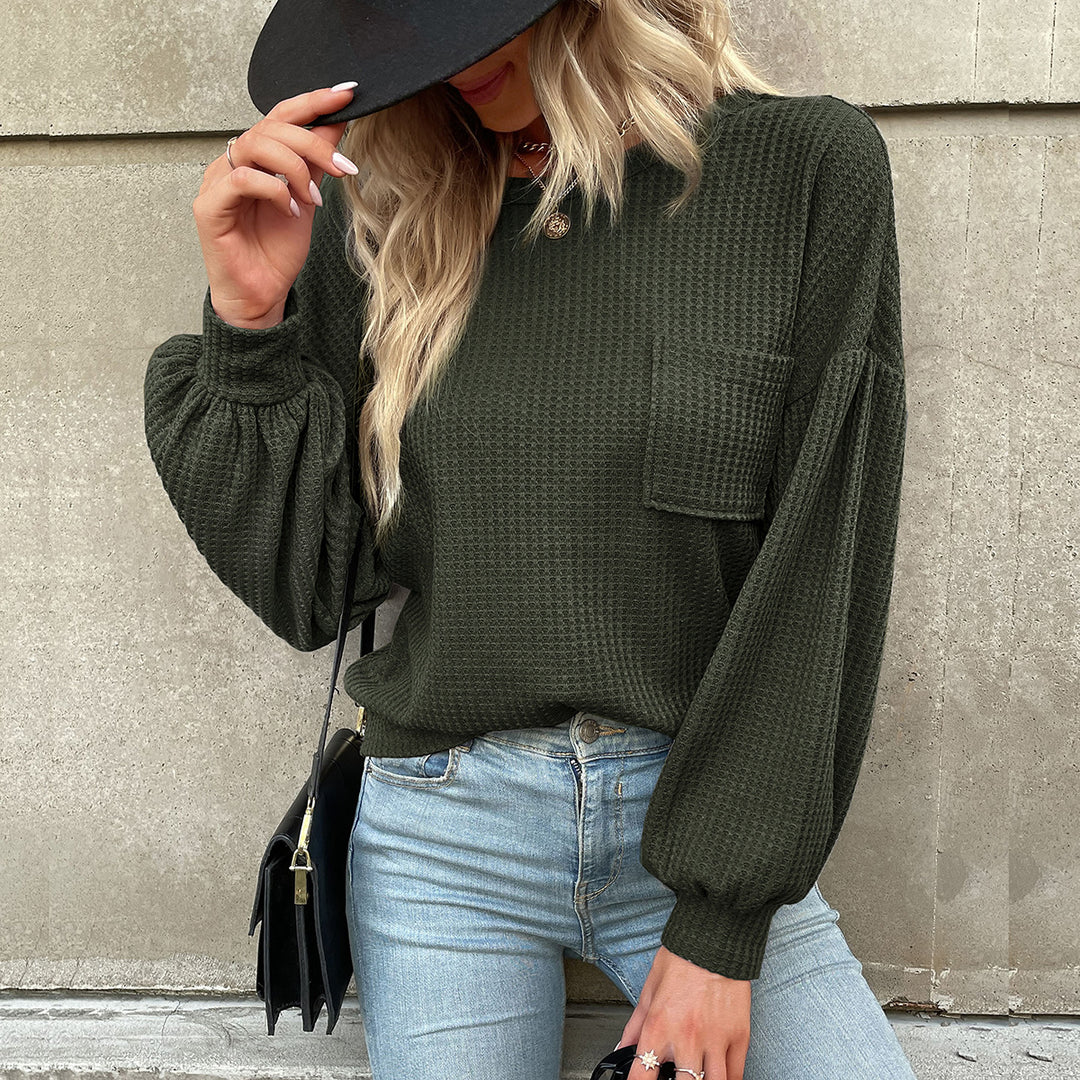 Damen Lässiger Pullover mit Ballonärmeln Drune