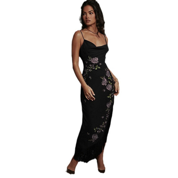 Damen elegantes Hochzeitskleid mit Blumenapplikationen und Fransen Drune
