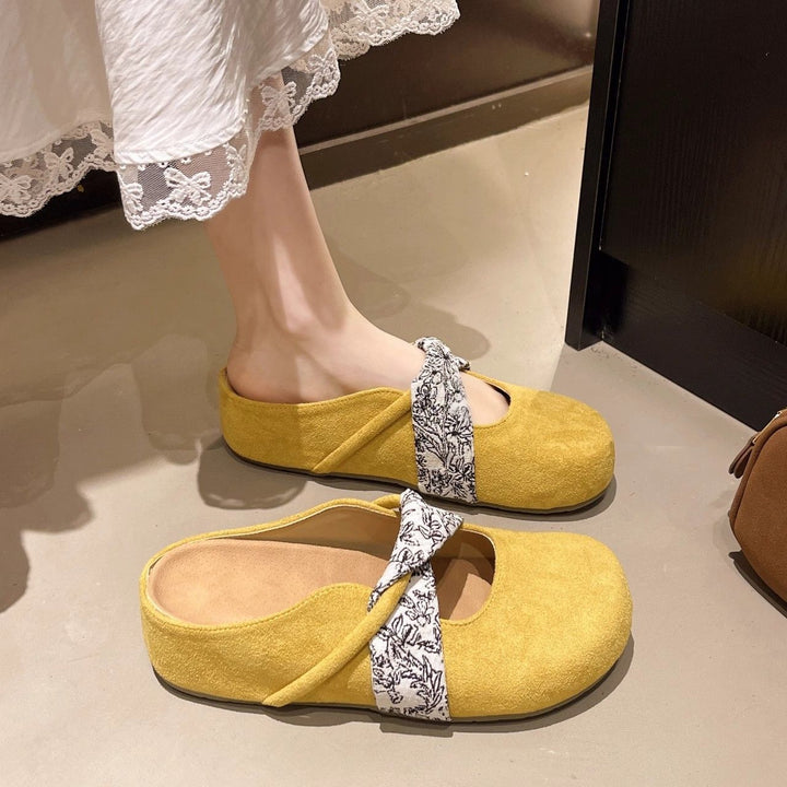 Damen Velours-Mules mit gepolstertem Fußbett und Zierkreuzriemen Drune