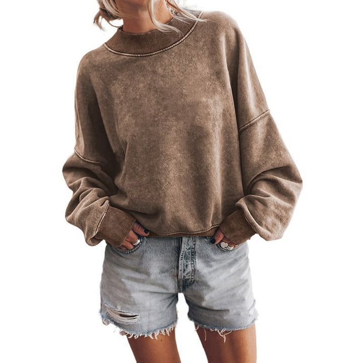 Damen lässiger Sweatshirt mit hohem Kragen und überschnittenen Schultern Drune
