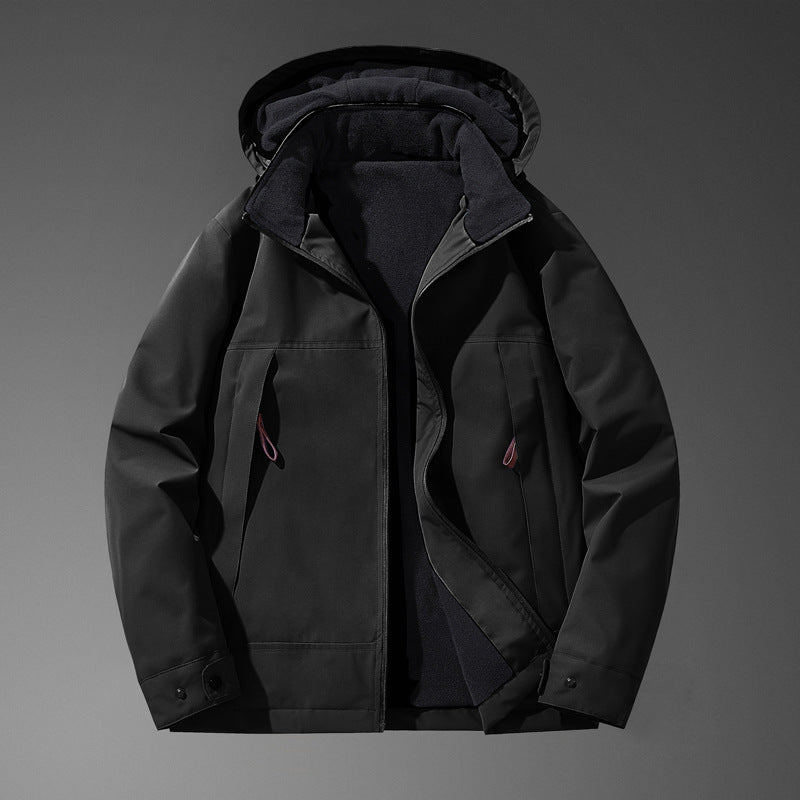 Herren Softshell-Übergangsjacke mit wärmendem Fleece-Innenfutter und Kapuze Drune