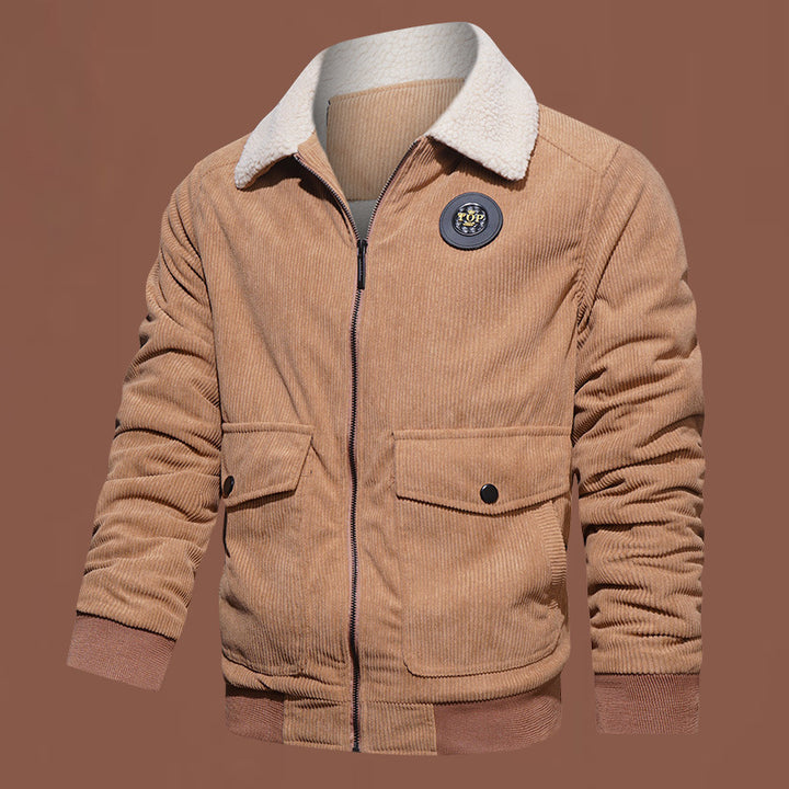 Herren nan gesteppte Cordjacke mit Teddykragen, verdecktem Reißverschluss und aufgesetzten Klappentaschen Drune
