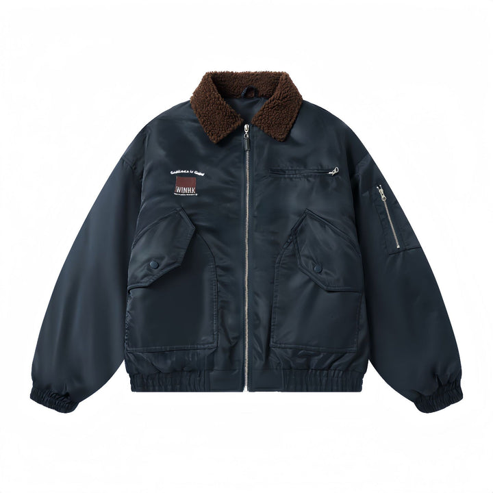 Herren Kurzer gesteppter Bomber mit Teddykragen und Multifunktionstaschen Drune