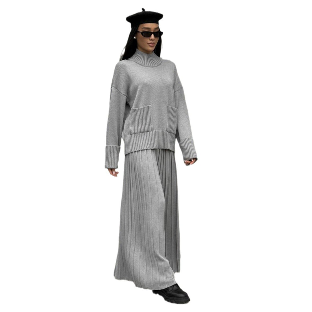 Damen Strickpullover mit plissierter Maxi-Hose Drune