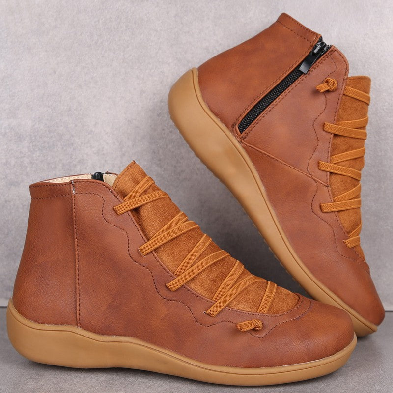 Damen Knöchelhohe Komfort-Boots mit elastischer Zier-Schnürung und seitlichem Reißverschluss Drune