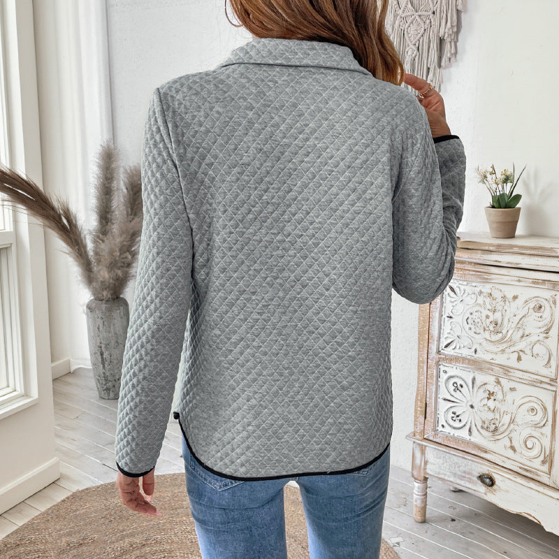 Damen Stepp-Sweatshirt mit halbem Reißverschluss, Stehkragen und Kängurutasche Drune
