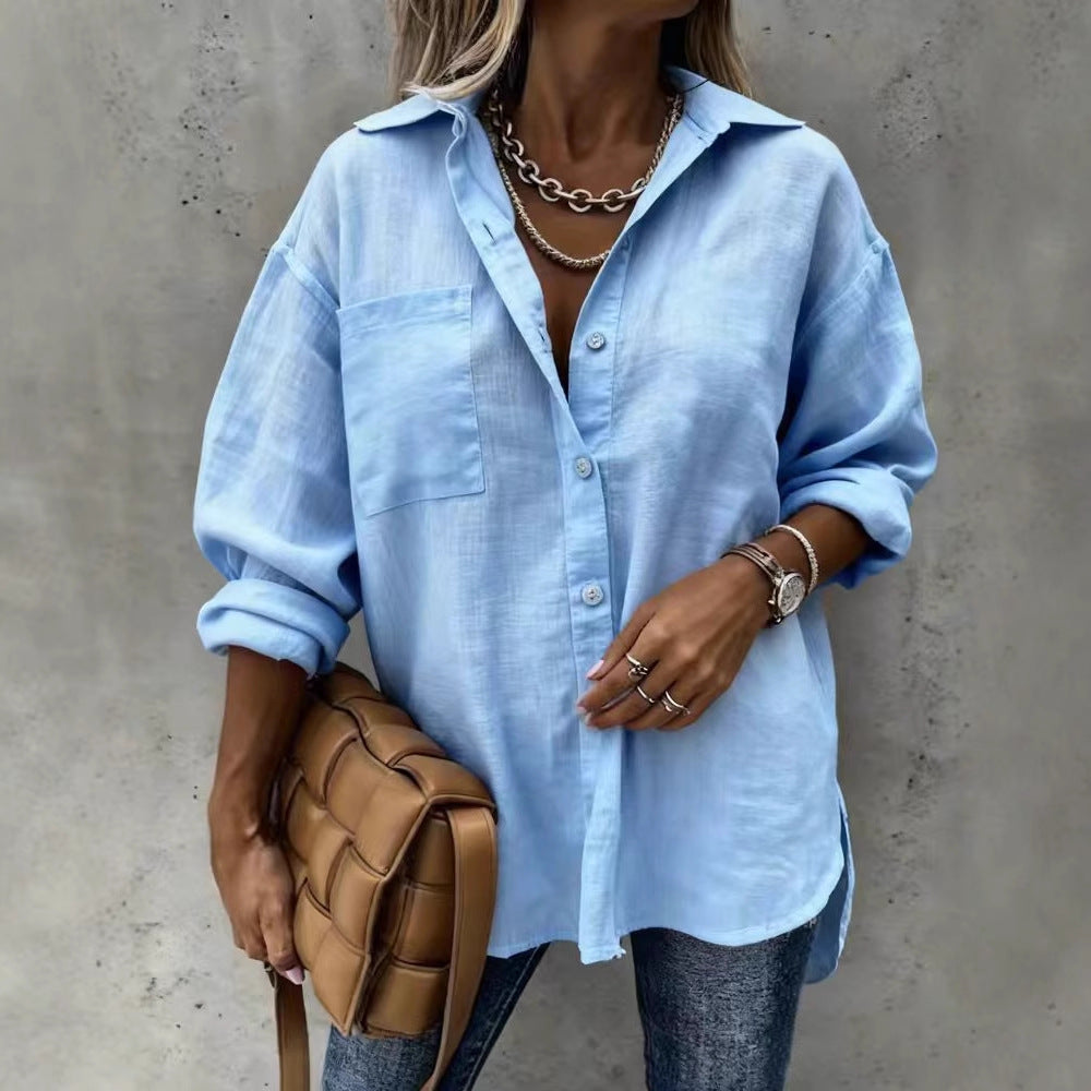 Damen Leichte und lässige Bluse mit Brusttasche Drune