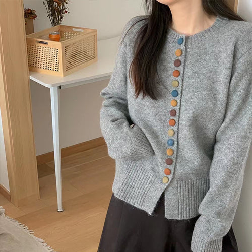 Damen Strickjacke mit bunten Knopfdetails und weich-gefilztem Material Drune