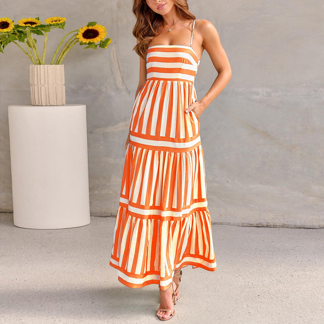 Damen Maxikleid mit Streifenmuster und fließendem Rock Drune