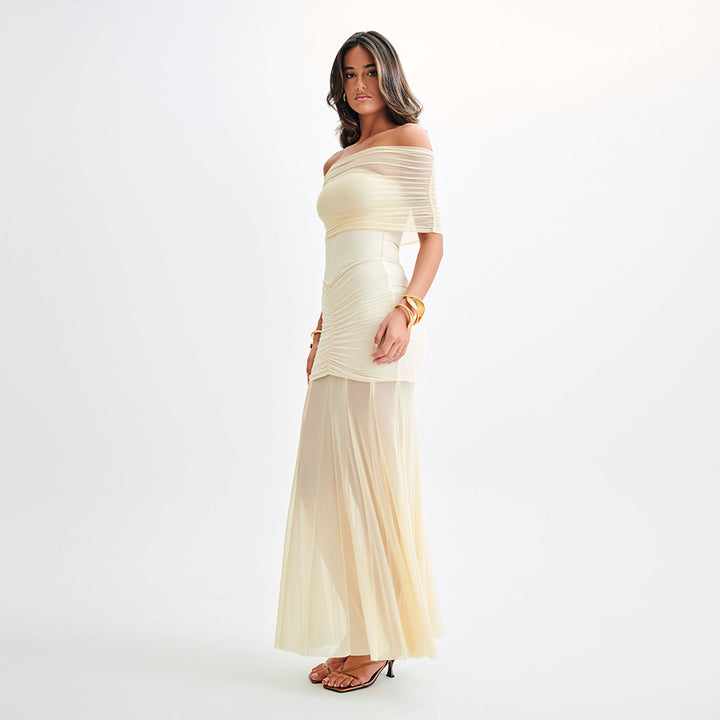 Damen Maxi-Rockkleid mit verführerischem Überwurf und elegantem Rüschendesign Drune