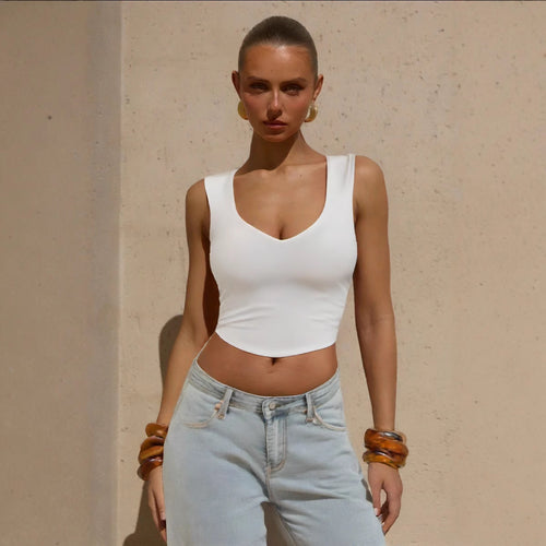 Damen figurbetontes Crop-Top mit tiefem V-Ausschnitt Drune