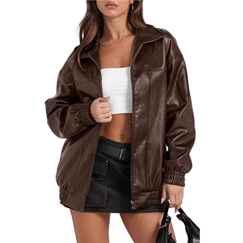 Damen lässige Oversize-Jacke mit elastischen Bündchen und praktischem Reißverschluss Drune