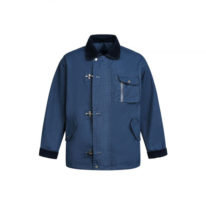 Herren Utility-Jacke mit Knebelverschlüssen, Cordkragen und Mehrfachtaschen Drune