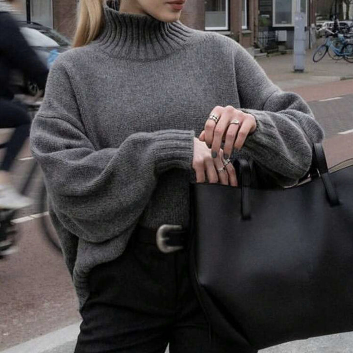 Damen Boxy-Rollkragenpullover aus feinem Wollmix mit Ballonärmeln und überschnittener Schulter Drune