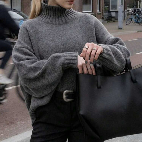 Damen Boxy-Rollkragenpullover aus feinem Wollmix mit Ballonärmeln und überschnittener Schulter Drune
