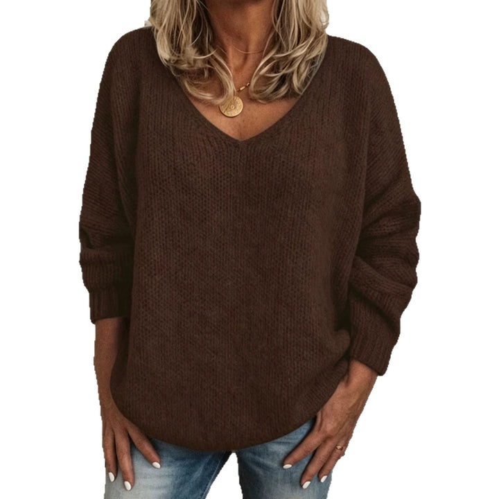 Damen Legerer V-Ausschnitt Pullover aus feiner Waffelstrickstruktur mit überschnittener Schulter Drune