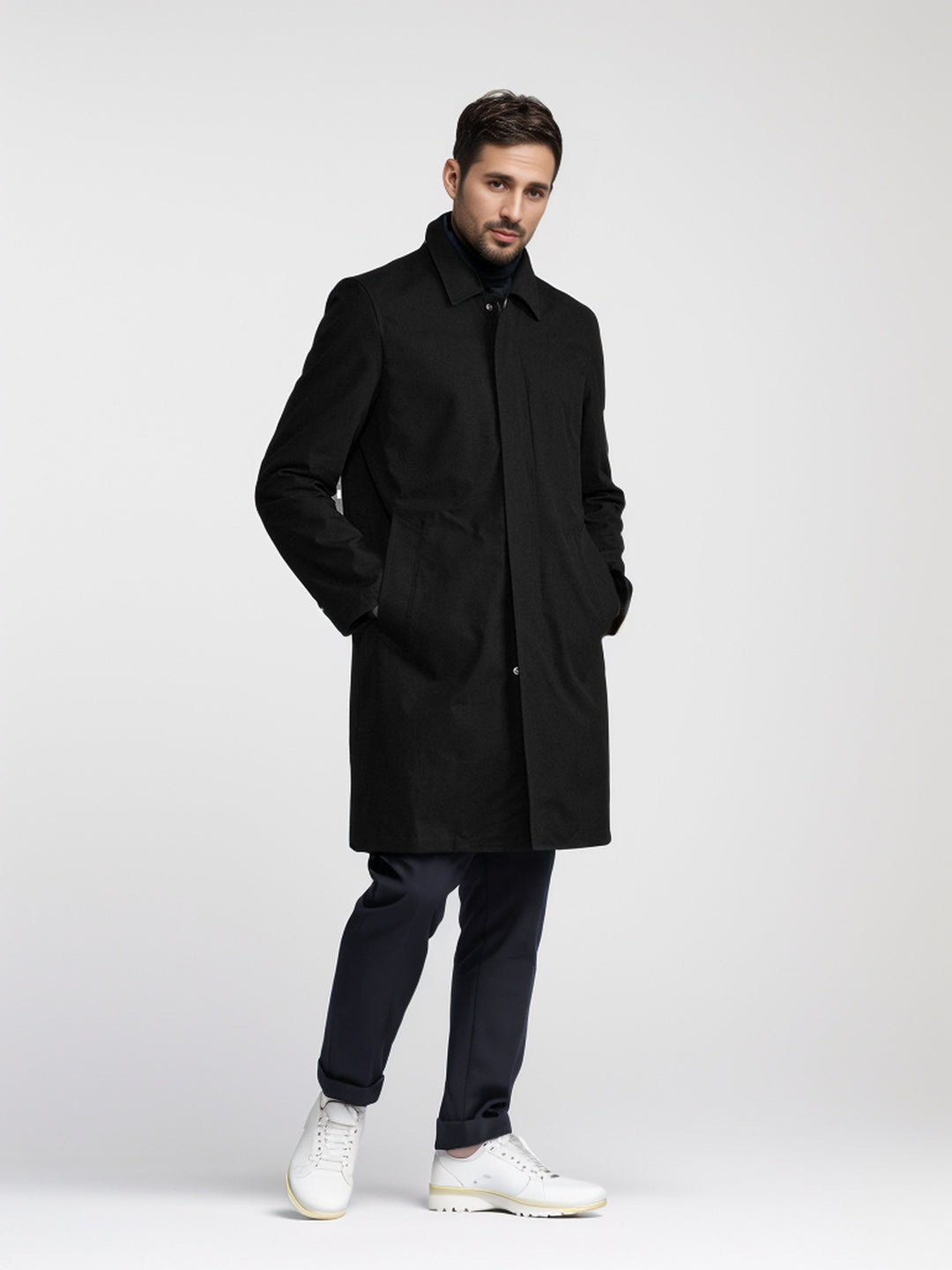 Herren eleganter Übergangsmantel mit praktischen Taschen und modernem Kragen Drune