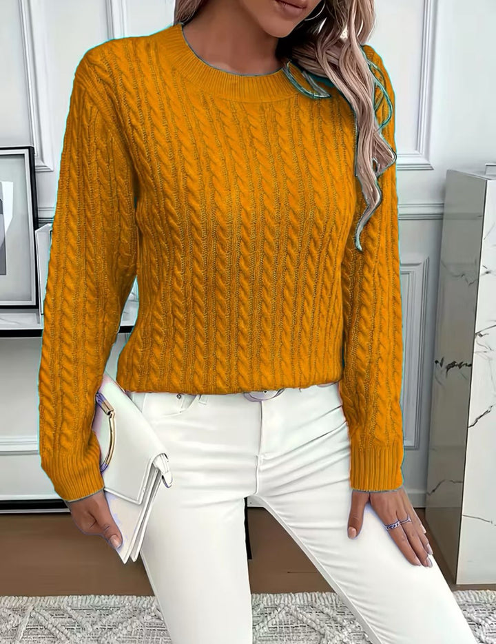 Damen Kurz geschnittener Zopfmuster-Strickpullover mit Rundhalsausschnitt Drune