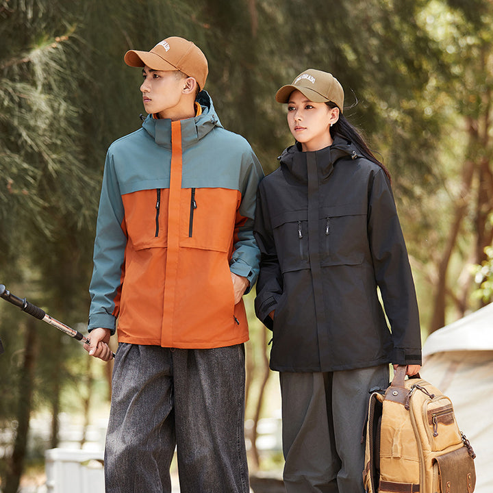 Herren technische Outdoorjacke mit Kapuze, wasserabweisender Membran und multifunktionalen Reißverschlusstaschen Drune