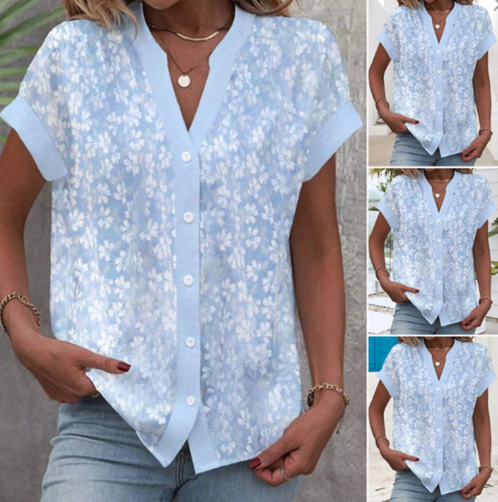 Damen Blusentop mit floralem Muster und kurzen Ärmeln Drune