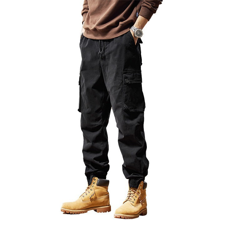 Herren Lässige Canvas-Cargojogginghose mit elastischem Saum, Klapp‑Cargo‑Taschen und verstärkten Knien Drune