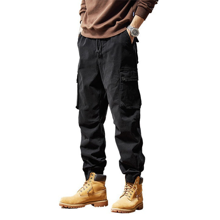 Herren Lässige Canvas-Cargojogginghose mit elastischem Saum, Klapp‑Cargo‑Taschen und verstärkten Knien Drune